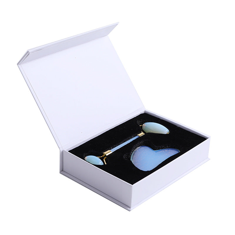 Opal Facial Massage Roller & Jade Gua Sha Set – Anti-Wrinkle Lifting Tool