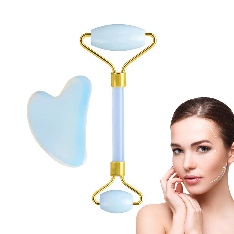 Opal Facial Massage Roller & Jade Gua Sha Set – Anti-Wrinkle Lifting Tool