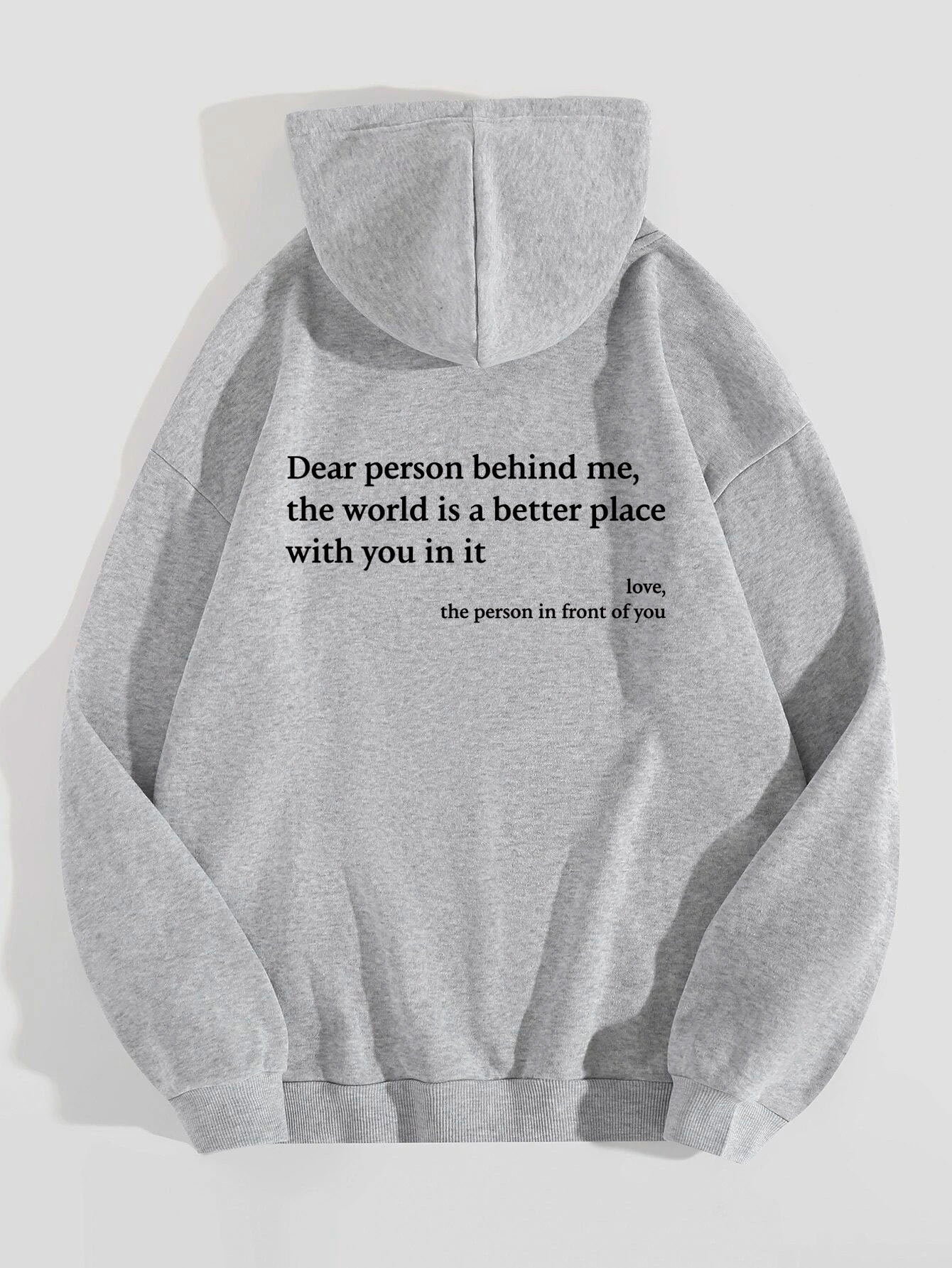 “Dear Person Behind Me” Plush Hoodie – Cozy Unisex Letter Print with Kangaroo Pocket