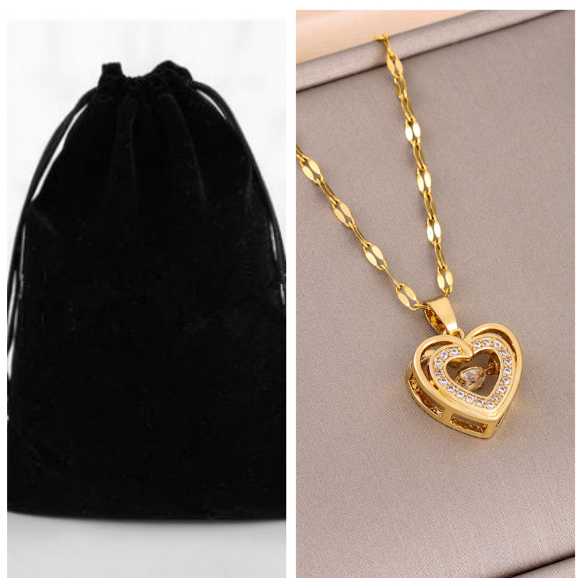 Double-Layer Love Necklace – Rhinestone Titanium Steel Pendant for Women