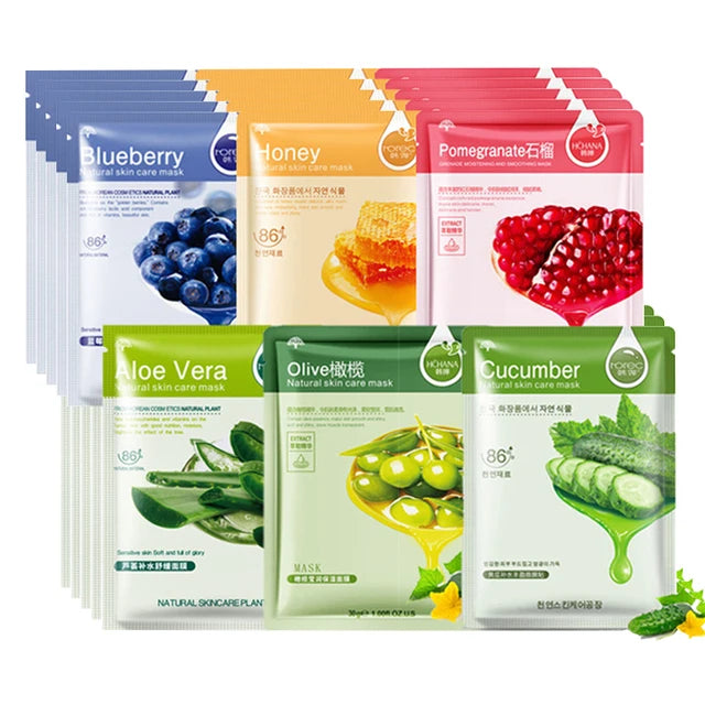 30pcs Natural Plant Facial Mask Set – Moisturizing, Oil Control & Anti-Aging Skincare