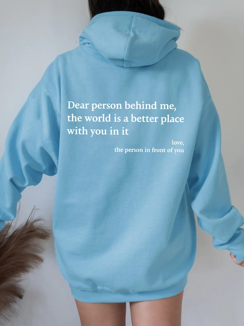 “Dear Person Behind Me” Plush Hoodie – Cozy Unisex Letter Print with Kangaroo Pocket